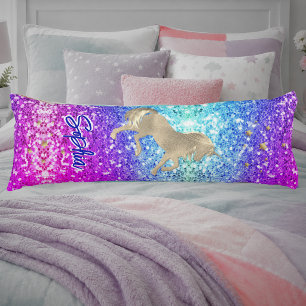 Cute eenhoorn roze Glitter regenboog gouden monogr Lichaamskussen