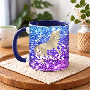 Cute eenhoorn roze Glitter regenboog gouden monogr Mok
