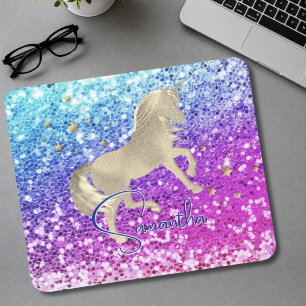 Cute eenhoorn roze Glitter regenboog gouden monogr Muismat