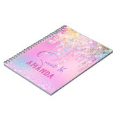 Cute eenhoorn roze glitters glansletter verjaardag notitieboek (Linkerzijde)