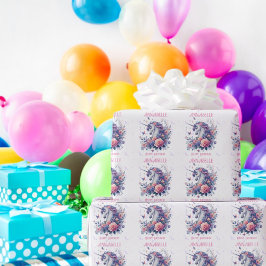 Cute Eenhoorn Roze Paarse Glitters Meisjes Verjaar Cadeaupapier