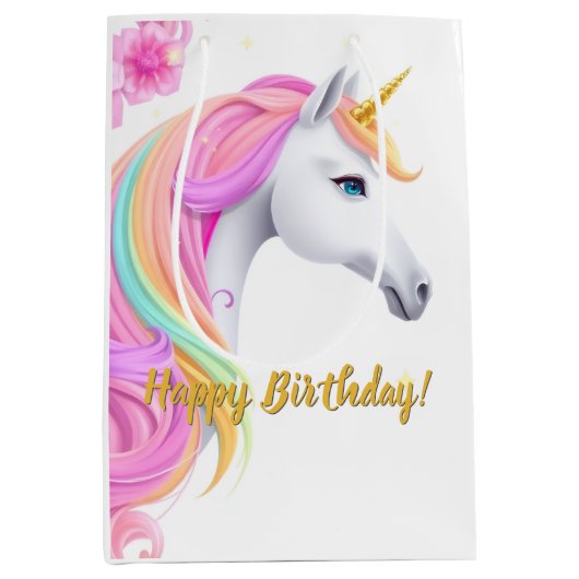 Cute Eenhoorn Verjaardagscadeautas Medium Cadeauzakje (Voorkant)