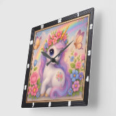 Cute Eenhoorn Vlinder Regenboog Vierkante Klok (Hoek)