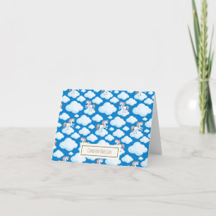 Cute Eenhoorn Wolken Whimsical Blauw Persoonlijk Notitiekaartje