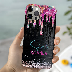 Cute eenhoorn zwarte glitters verjaardag monogram Case-Mate iPhone case