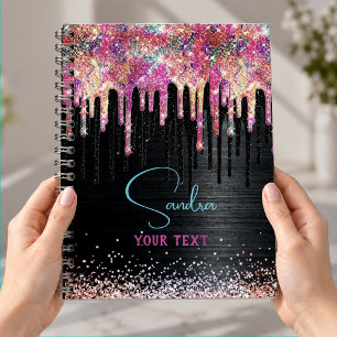 Cute eenhoorn zwarte glitters verjaardag monogram notitieboek