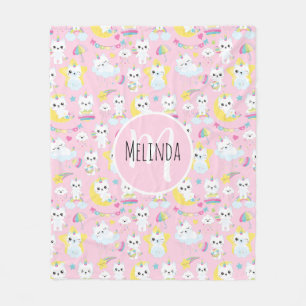 Cute Eenhoornkatten Licht Roze Patroon Fleece Deken