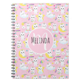 Cute Eenhoornkatten Licht Roze Patroon Notitieboek