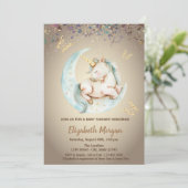Cute Eenhoring Maan Vlinder Confetti Baby Shower  Kaart (Staand voorkant)