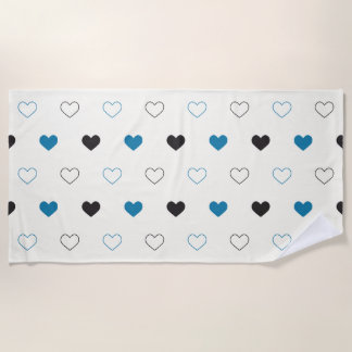 Cute Eenvoudig Hartpatroon blauw zwart crème Strandlaken