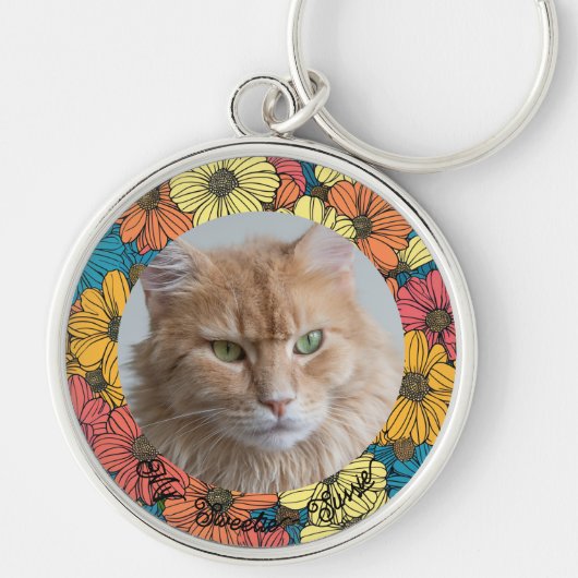 Cute Eenvoudige Bloemige Huisdier Herdenking Foto Sleutelhanger (Voorkant)