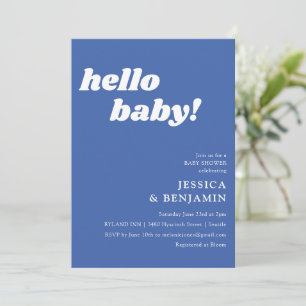Cute Eenvoudige Franse Blauwe Hallo Baby Shower Kaart