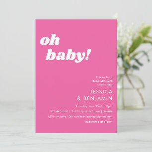 Cute Eenvoudige Heet Roze Moderne Oh Baby Shower Kaart