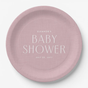 Cute eenvoudige roze linnen-effect baby shower papieren bordje