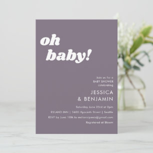 Cute Eenvoudige Stof Purple Moderne Oh Baby Shower Kaart