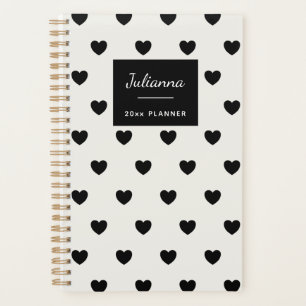 Cute Eenvoudige Zwarte Witte Harten Gepersonalisee Planner