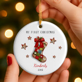 Cute eerste baby kerst patchwork kous keramisch ornament