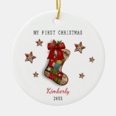 Cute eerste baby kerst patchwork kous keramisch ornament (Voorkant)