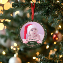 Cute Eerste Kerstmis Baby Meisje Twee Foto Aandenk