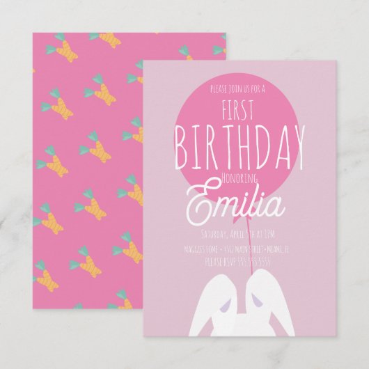 Cute Eerste Verjaardag Konijn Feest Uitnodiging (Voorkant / Achterkant)