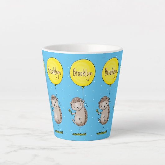 Cute egel en ballonpatroon van cartoon latte mok (Voorkant)