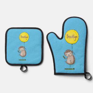 Cute egel en ballonpatroon van cartoon ovenwant & pannenlap set