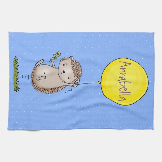 Cute egel en ballonpatroon van cartoon theedoek (Horizontaal)