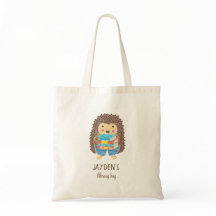 Cute Egel met Books Kind Name Library Bag