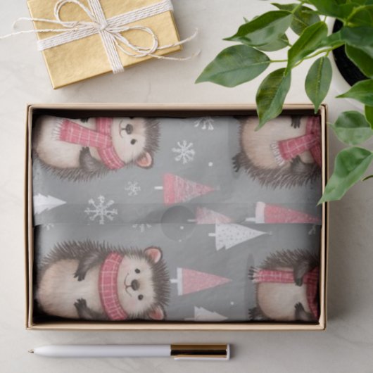 Cute Egel Patroon Roze Grijs Kerst Tissuepapier (Geschenk)