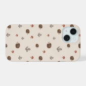 Cute Egeltje en Paddenstoelen Bos Patroon iPhone 15 Case (Achterkant horizontaal)