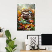 Cute Egeltje in Herfstbladeren – Bos Kunst Poster (Thuiskantoor)