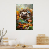 Cute Egeltje in Herfstbladeren – Bos Kunst Poster (Keuken)