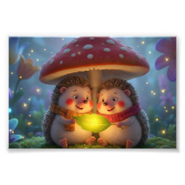 Cute Egeltje Paddenstoel Kunst – Knus Bos Fantasie Foto Afdruk