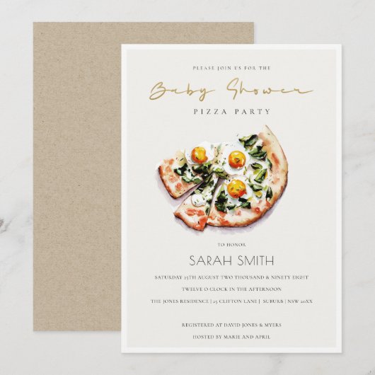 Cute Egg Basil Pizza Baby shower Party Invite Bedankkaart (Voorkant / Achterkant)