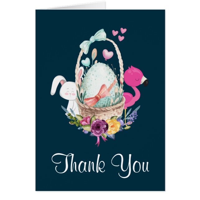 Cute Egg, Flamingo & Bunny Baby shower Bedankt (Voorkant)