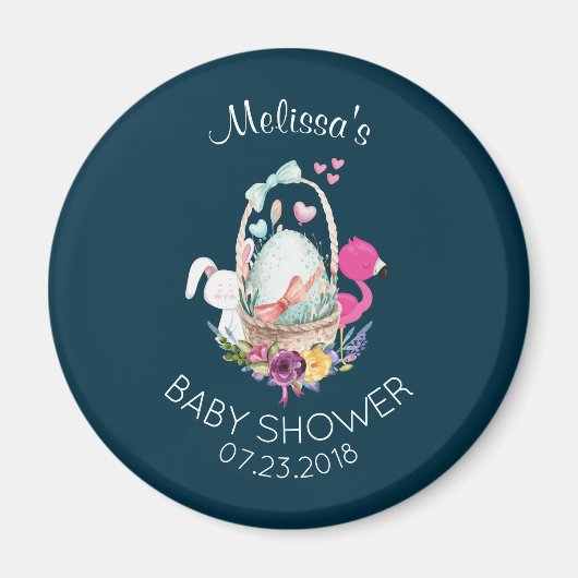 Cute Egg, Flamingo & Bunny, Baby shower Magneet (Voorkant)