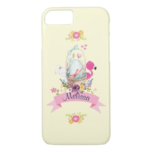 Cute Egg, Pink Flamingo & Bunny, /w Ribbon Case-Mate iPhone Case (Achterkant)