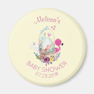 Cute Egg, Roze Flamingo & Bunny, Baby shower Magneet