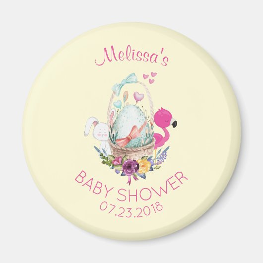 Cute Egg, Roze Flamingo & Bunny, Baby shower Magneet (Voorkant)