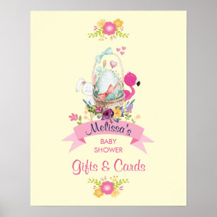 Cute Egg, Roze Flamingo & Bunny, /w Ribbon Shower Poster