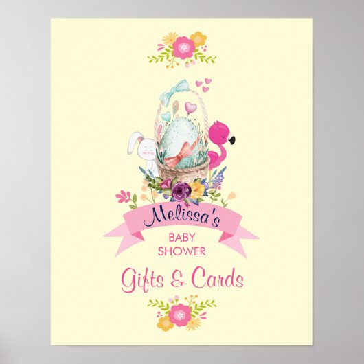 Cute Egg, Roze Flamingo & Bunny, /w Ribbon Shower Poster (Voorkant)