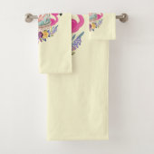 Cute Egg, Roze Flamingo & Bunny, Waterverf Bad Handdoek (Insitu)