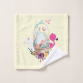 Cute Egg, Roze Flamingo & Bunny, Waterverf Bad Handdoek (Wasdoekje)