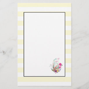 Cute Egg, Roze Flamingo & Bunny, Waterverf Briefpapier