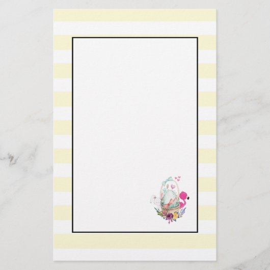 Cute Egg, Roze Flamingo & Bunny, Waterverf Briefpapier (Voorkant)