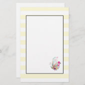 Cute Egg, Roze Flamingo & Bunny, Waterverf Briefpapier (Voorkant / Achterkant)