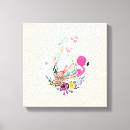 Cute Egg, Roze Flamingo & Bunny, Waterverf Canvas Afdruk (Voorkant)