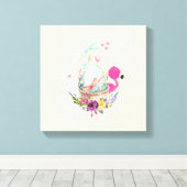 Cute Egg, Roze Flamingo & Bunny, Waterverf Canvas Afdruk (Insitu (Houten vloer))