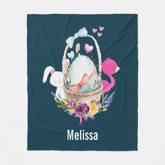 Cute Egg, Roze Flamingo & Bunny, Waterverf Fleece Deken (Voorkant)