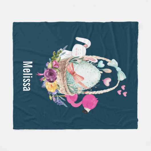 Cute Egg, Roze Flamingo & Bunny, Waterverf Fleece Deken (Voorkant (Horizontaal))